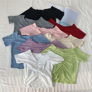 Ruched Off-shoulder Short-sleeve Top
