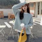 Plain Cable Knit Sweater Light Blue - One Size