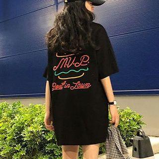 Burger Print Elbow Sleeve T-shirt