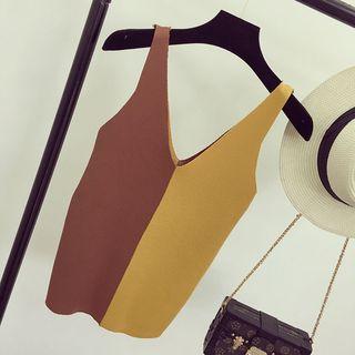Color Block V-neck Knit Camisole Top