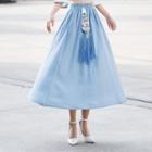 Tassel Midi A-line Skirt Navy Blue - One Size