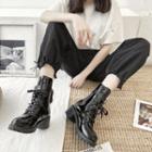 Patent Buckled Lace-up Shot Boots
