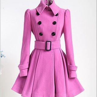 Plain Double-breasted Coat With Belt