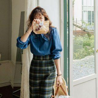 Embroidered Collar Denim Blouse