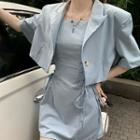 Short-sleeve Cropped Blazer / Spaghetti Strap Lace-up Mini Dress