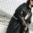 Faux-leather Collared Long Jacket