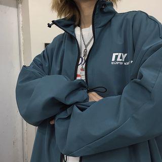 Lettering Zip Coat Blue - One Size