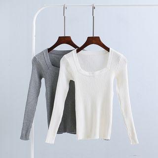 Square Neck Ribbed Knit Top