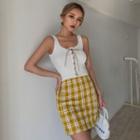 High-waist Checker Pencil Skirt