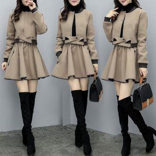 Set: Contrast Trim Button Jacket + Mini A-line Skirt