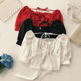 Short-sleeve Smocked Crop Top
