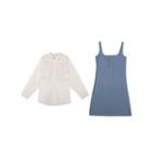 Set: Plain Shirt + Sleeveless Henley Mini Dress
