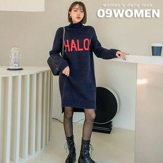 Letter-printed Wool Blend Knit Dress