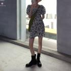 Leopard Print Puff-sleeve Mini A-line Dress As Shown In Figure - One Size