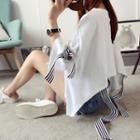Lettering Striped Strap 3/4 Sleeve T-shirt