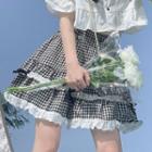 Ruffle Trim Cropped Blouse / Gingham Mini A-line Skirt / Set