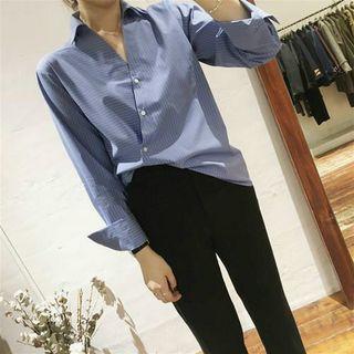 Buttoned Loose-fit Striped Long Sleeve Shirt
