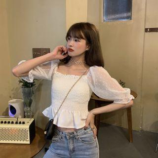 Short-sleeved Wave Point Chiffon Top