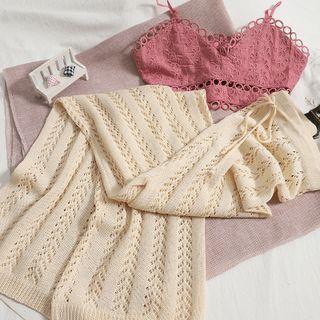 Set: Embroidered Bralette + Pointelle Knit Pants