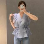 Sleeveless V-neck Ruffled Wrapped Blouse