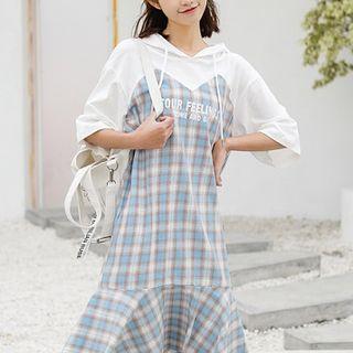 Check Hooded Mock Two-piece Dress