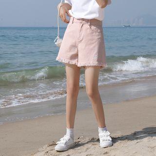 Plain High Waist Print Denim Shorts