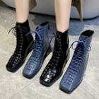 Square-toe Block Heel Lace-up Short Boots
