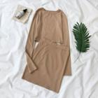 Set: Plain Long-sleeve T-shirt + Pencil Skirt
