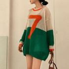 Number Long-sleeve Knit Top Green - One Size