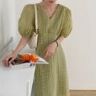 Puff-sleeve V-neck Pointelle Dress
