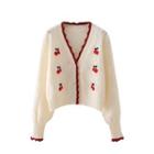 Cherry Embroidered Cardigan 21244 - Beige - One Size