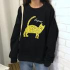 Leopard Lettering Print Pullover Black - One Size
