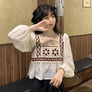 Puff-sleeve Crochet Lace Blouse