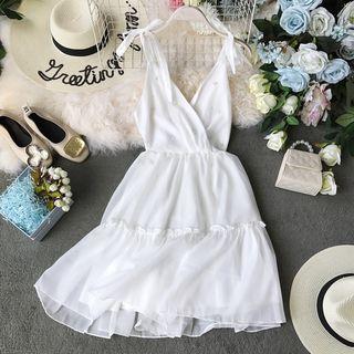 Beaded V-neck Tie-strap Dress