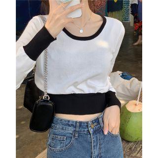 Long-sleeve Two-tone T-shirt White - One Size