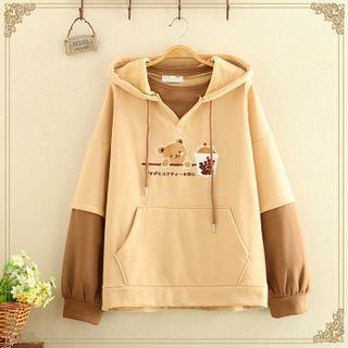 Bear And Bubble Tea Print Mock Two-piece Hoodie