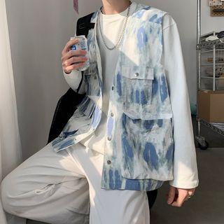 Tie-dyed Button-up Cargo Vest