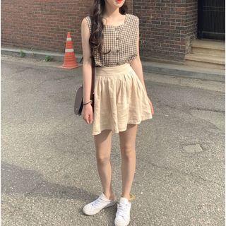 Sleeveless Checker Buttoned Top / A-line Mini Skorts