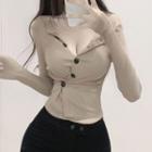Asymmetrical Button-up Cropped Cardigan