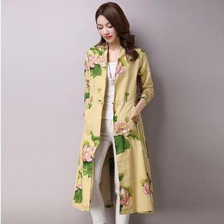Printed Open Front Long Jacket