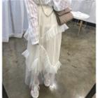 Plain Loose-fit Cardigan / Mesh Skirt