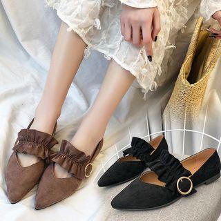 Frill-trim Pointy-toe Mary Jane Flats