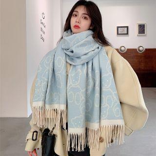 Bear Print Fringed Scarf