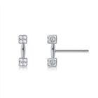 925 Sterling Silver Fashion Simple Dumbbell Cubic Zircon Stud Earrings Silver - One Size