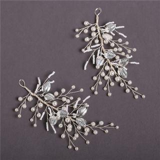 Faux Pearl Rhinestone Leaf Bridal Hair Piece Silver - One Size