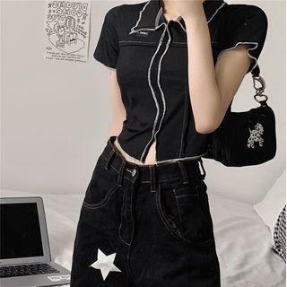 Short-sleeve Contrast Trim Polo Shirt Black - One Size