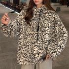 Leopard Print Hooded Sweatshirt Leopard - One Size