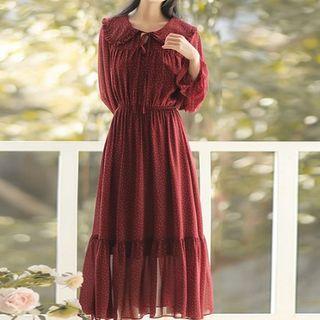 Patterned Bell-sleeve Midi A-line Chiffon Dress