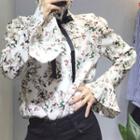 Floral Print Collared Long Sleeve Blouse
