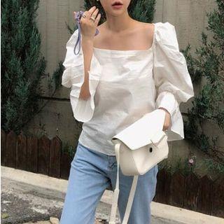 Square-neck Lace-up Back 3/4-sleeve Top
